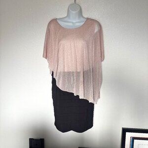 Pre-Loved En Focus 14W black, rose, & gold asymmetrical poncho & sheath dress